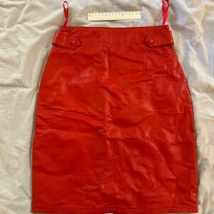Elegant Red Leather Skirt